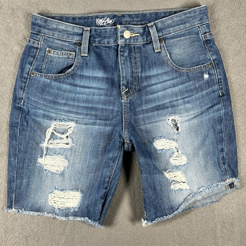 Mossimo Denim Boyfriend Shorts Distressed Ripped Raw Hem Blue Size 2/26